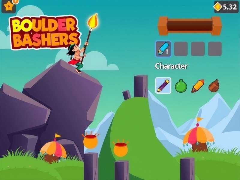 Boulder Bashers gameplay screenshot showing character climbing